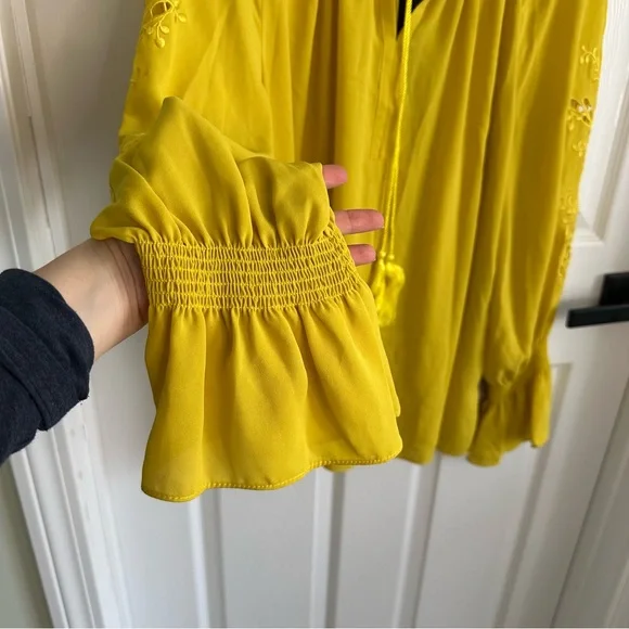 Joseph Ribkoff Flowy Yellow Blouse with Embroidered Sleeves - Picture 7 of 7